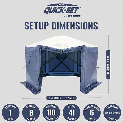 CLAM Pop Up Screen Tent, Outdoor Camping Gazebo Canopy, Pavilion, 12.5', Blue