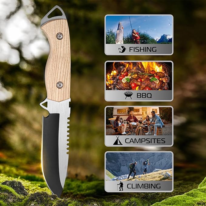 1PC outdoor multifunctional cutting knife, EDC convenient straight knife, fixed blade, multi-purpose camping and hiking survival knife