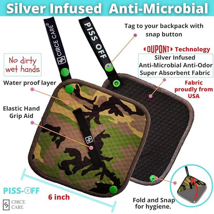 Pee Cloth:Silver Infused Pee rag for Women who Pee Outdoors, Reusable Absorbent Wipes, Eco alt. to Toilet Paper, Female Urination Solution for Camping, Hiking (2pc Combi- Galaxy+Camo)