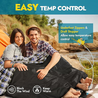 CANWAY Double Sleeping Bag Flannel for Adults Cold Weather Queen Size Two Person Sleeping Bags for Camping with 2 Pillows