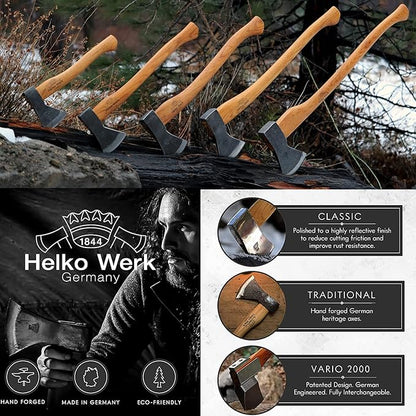 1844 Helko Werk Germany Traditional Rheinland Pack Axe - Made in Germany Compact Lightweight Axe for backpacking camping Long Hatchet - Head 1.5 lbs, Handle 20 in. (Rheinland Pack Axe) #11327