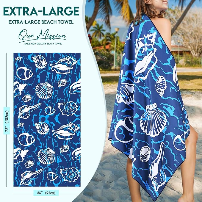 2 Packs Microfiber Oversized Lightweight Thin Beach Towel Compact Sandproof Quick Dry Clearance Towels Extra Large Sand Free Essentials Accessories Women Men Adults Gifts Little Turtle Little Shell