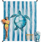 VENTURE 4TH Family-Size Beach Blanket: Sandproof, Waterproof, Lightweight & Compact. Includes Stakes and Carry Bag. 9x10 feet XXL Striped Turtle