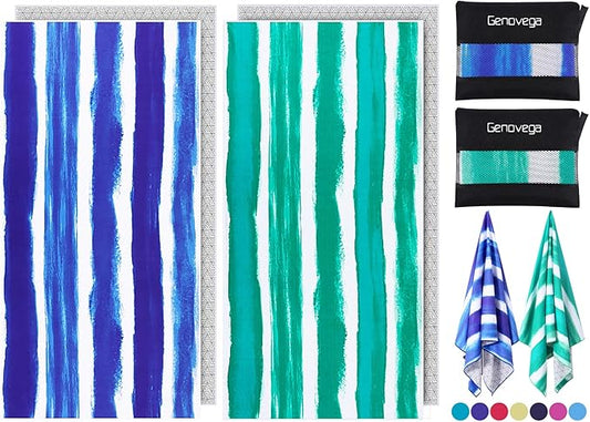 2 Pack Microfiber Oversized Beach Towel Lightweight Thin Sandproof Compact Quick Dry Clearance Towels Extra Large Sand Free Pool Travel Beach Essentials Accessories Women Men Adult Gift Green Stripe