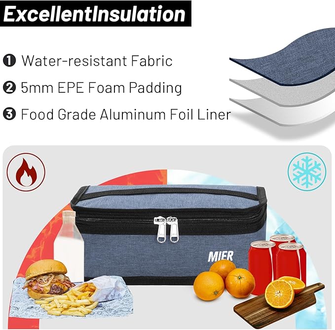 MIER Portable Thermal Insulated Cooler Bag Mini Lunch Bag for Kids, Bluesteel