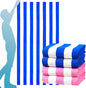 4 Packs Oversized Stripe Beach Towel Thin Terry with Towel Bands Set Extra Large Big Clearance Pool Travel Accessories Essentials Soft Absorbent Swim Bath Towels Bulk Men Women Adults Gift Blue Powder