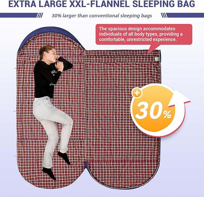 KingCamp Sleeping Bag for Adults, Cold Weather & Warm Extra Wide Big & Tall XL Portable Waterproof Flannel Sleeping Bags, Essentials Gear Accessories for Camping Backpacking Hiking Indoor & Outdoor