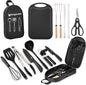 Camping Essentials Cookware Cooking Utensils Set - Portable Camp Kitchen Mess Kit Outdoor Accessories, Stainless Steel & Silicone, Camping Gear Equipment for RV Picnic Grill