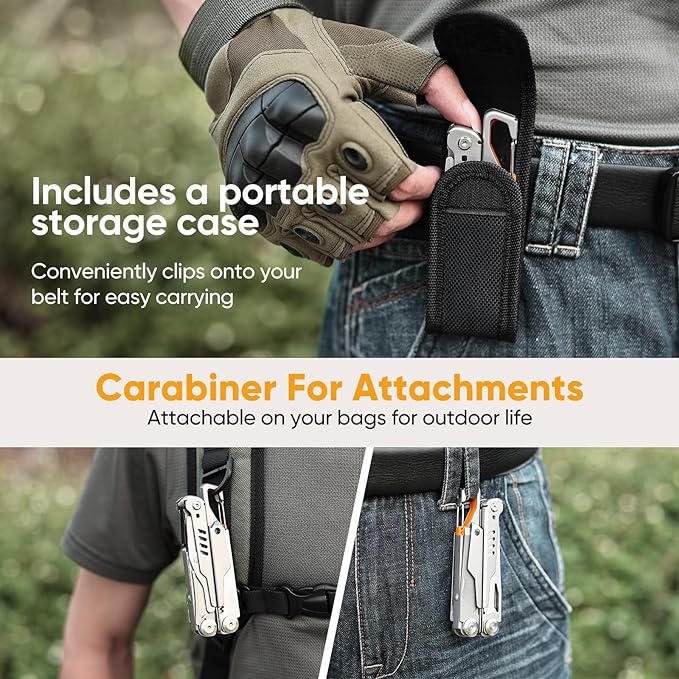 15-in-1 Multitool - Stainless Steel Pocket Knife with Nylon Sheath, Utility Tool for Camping, Hiking, and More, Multi-Functional Design with Secure Locking and Ergonomic Grip