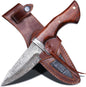10″ Handmade Damascus Hunting Knife with Leather Sheath - Predator Hunter Damascus Steel Knife Ideal for Skinning, Camping and Outdoor - EDC Fixed Blade Bushcraft Knife Full Tang