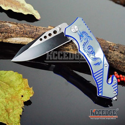 KCCEDGE BEST CUTLERY SOURCE EDC Pocket Knife Camping Accessories Razor Sharp Edge Drop Point Blade Folding Knife Camping Gear Survival Kit 58595 (Blue)