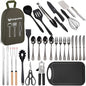 Camping Cooking Essentials Utensils Set - Camp Cookware Kitchen Accessories Kit, Camper Gear Must Haves, Stainless Steel & Silicone, RV Car Portable Outdoor Equipment Tool