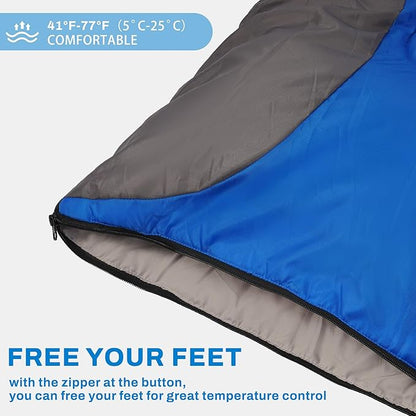 Sleeping Bag for Adults Teens Kids Cold Warm Weather, Portable Waterproof & Lightweight, Compact with Compression Sack, for 3-4 Seasons Camping, Backpacking, Hiking, Travel, Indoors Outdoors