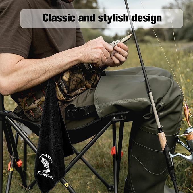 3 Pack Microfiber Fishing Towels with Clip 16’ x 16’ Camping Towel Black Hiking Towels Boat Towels Bait Towel Golf Towel For Man Women Camper Club Effective Cleaning of Fishing Gears Dirty Hands Body
