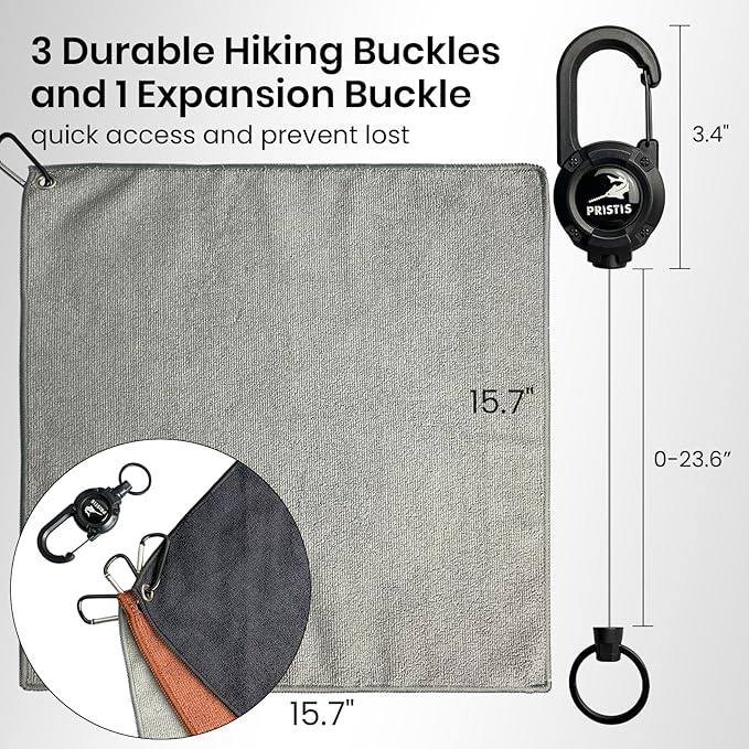 3 Pack Fishing Towels with one Heavy Duty Zinger Retractor & 3 Clips, 16x16'' Plush nap Microfiber Fabric, Ultra Absorbent Cleaning Accessories, Portable for Fly Fishing, Kayaking & Hiking