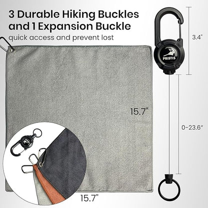 3 Pack Fishing Towels with one Heavy Duty Zinger Retractor & 3 Clips, 16x16'' Plush nap Microfiber Fabric, Ultra Absorbent Cleaning Accessories, Portable for Fly Fishing, Kayaking & Hiking