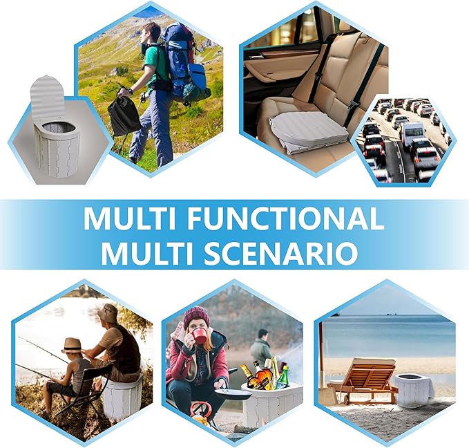 Portable Toilet for Adults，Extra Large Camping Toilets Portable with Lid, Folding Portable Toilet for Camping, Portable Potty for Adults with Trash Bag, Foldable Outdoor Toilet