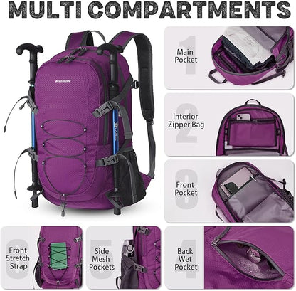 40L Lightweight Hiking Backpack Travel Packable Daypack for Women and Men, Purple