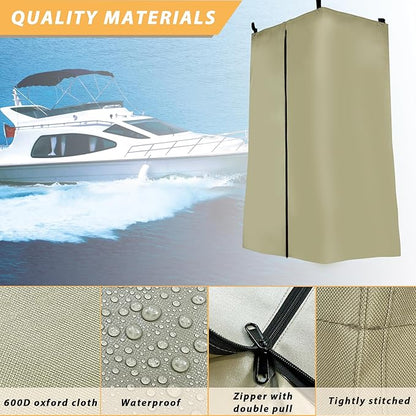 Privacy Tent for Boats, Heavy-Duty Hanging Changing Room for Pontoon Boats, Privacy Curtains for Pontoon Boats, Attaches to Bimini Top Poles (Gray)