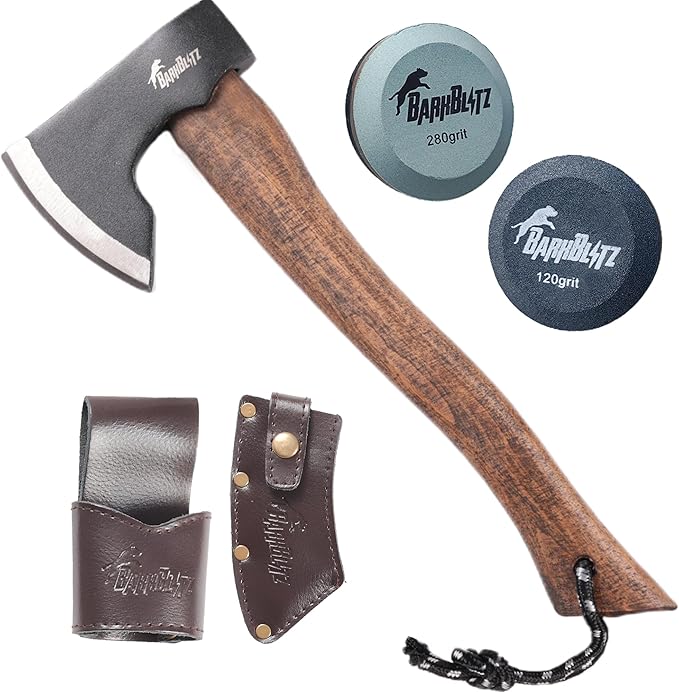 15" Camping Hatchet Axe - Camping Axe with 1045 High Carbon Steel - Hatchet Axe with Sheath - Bushcraft Axe with Handle - Splitting Hatchet for Chopping Wood - Hatchet Axe for Camping
