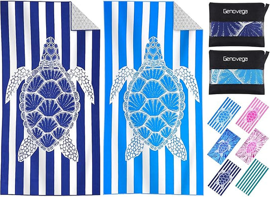 2 Packs Microfiber Oversized Beach Towel Lightweight Thin Sandproof Compact Quick Dry Clearance Towels Extra Large Sand Free Pool Travel Beach Essentials Accessories Women Adult Gift Blue Navy Turtle