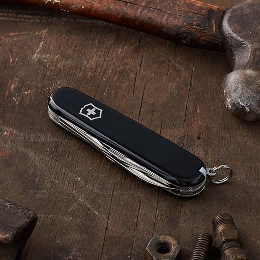 Victorinox Tinker Swiss Army Knife, 12 Function Swiss Made Pocket Knife with 2 Blades (Large and Small), Screwdriver and Wire Stripper - Black