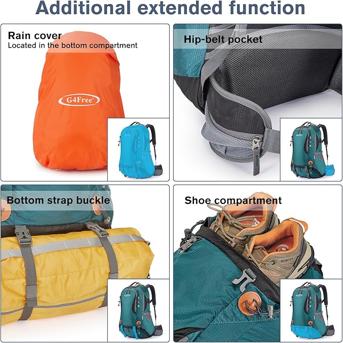 G4Free 50L Hiking Backpack Waterproof Daypack Outdoor Camping Climbing Backpack with Rain Cover for Men Women