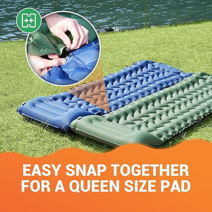 KingCamp Self Inflating Camping Mattress with Built-in Foot Pump, Connectable Durable Inflatable Sleeping Mat with Pillow, Compact Camping Air Mattress for Hiking