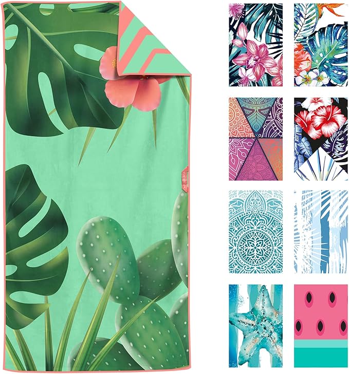 VENTURE 4TH Microfiber Beach Towel: Quick-Dry, Compact, Sand-Free, Absorbent, Sandproof and Lightweight - Perfect for Camping, Beach, and Roadtrips (Tropical Scent Design | 35x78 inches)