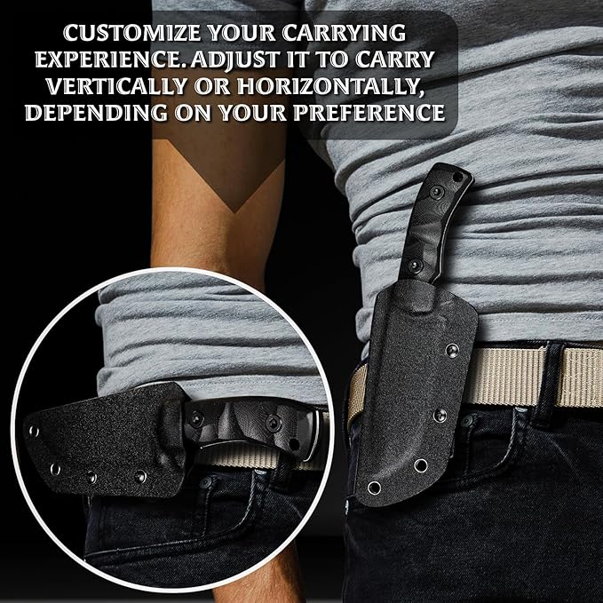 OERLA TAC DE-0014 Fixed Blade Outdoor Duty Knife 420HC Stonewashed Stainless Steel Field Knife Straight Camping Knife with G10 Handle Waist Clip EDC Kydex Sheath (Black)