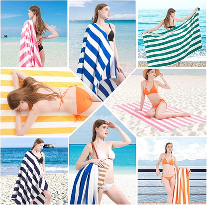 4 Packs Oversized Stripe Beach Towel Thin Terry with Towel Bands Set XL Extra Large Big Clearance Pool Travel Accessories Essentials Soft Absorbent Swim Bath Towels Bulk Men Women Adults Gift Yellow