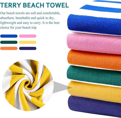 4 Packs Oversized Stripe Beach Towel Thin Terry with Towel Bands Set XL Extra Large Big Clearance Pool Travel Accessories Essentials Soft Absorbent Swim Bath Towels Bulk Men Women Adults Gift Yellow