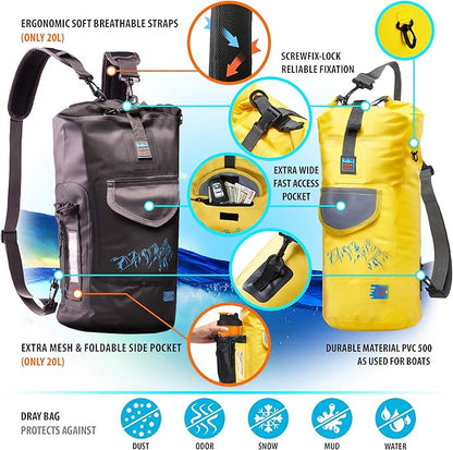 Dry Bags Waterproof (10L - Yellow) - Dry Bags for Kayaking Waterproof - Dry Sack Water Bag - Water Proof Bag - Waterproof Bags for Boating - Waterproof Backpacks - Waterproof Floating Bag