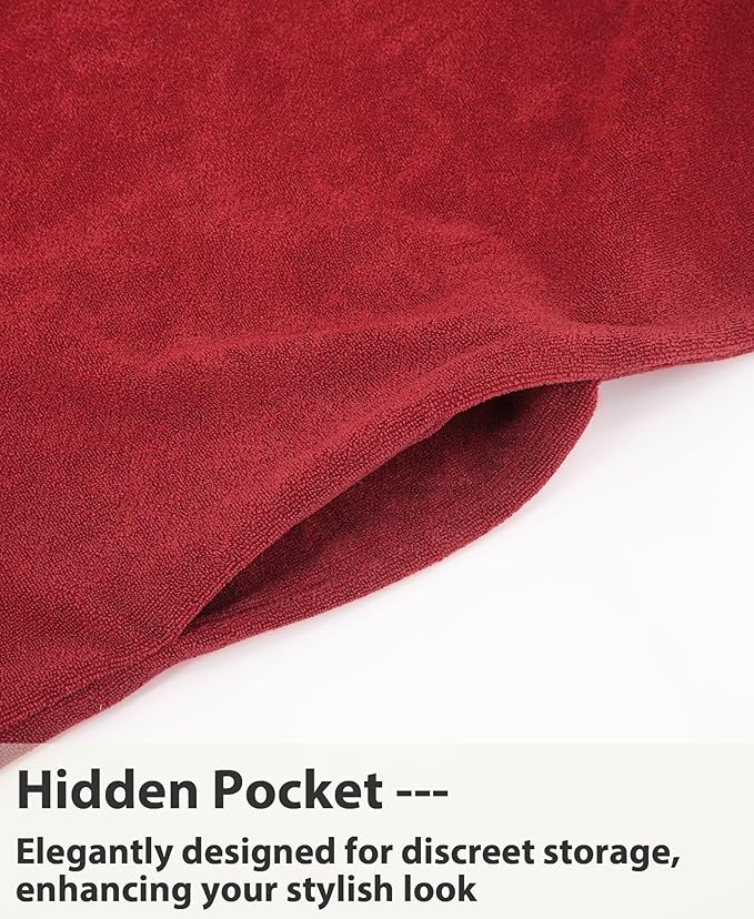 Weecreeture Hooded Towel Poncho with Zipper and Pocket, Surf Poncho for Men and Women, Beach Bath Changing Robe Cover Up Red L