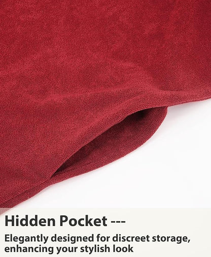 Weecreeture Hooded Towel Poncho with Zipper and Pocket, Surf Poncho for Men and Women, Beach Bath Changing Robe Cover Up Red L