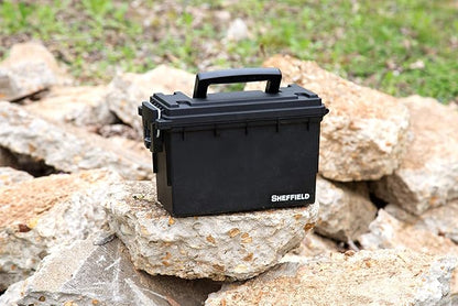 Sheffield 12629 Ammo Storage Box, Stackable .30 Cal Field Boxes, Water and Dust Resistant, Lockable, Made in USA, Black (Pack of 6)
