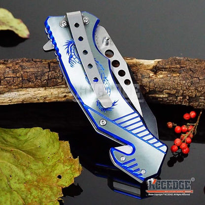 KCCEDGE BEST CUTLERY SOURCE EDC Pocket Knife Camping Accessories Razor Sharp Edge Drop Point Blade Folding Knife Camping Gear Survival Kit 58595 (Blue)
