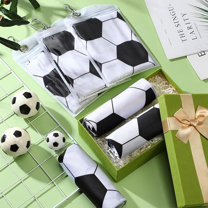 6 Pack Soccer Cooling Towels for Boys, Soccer Sports Towels with Bags, 40"x12" Breathable Chilly Towel, White and Black Microfiber Towel for Sport Team Gift