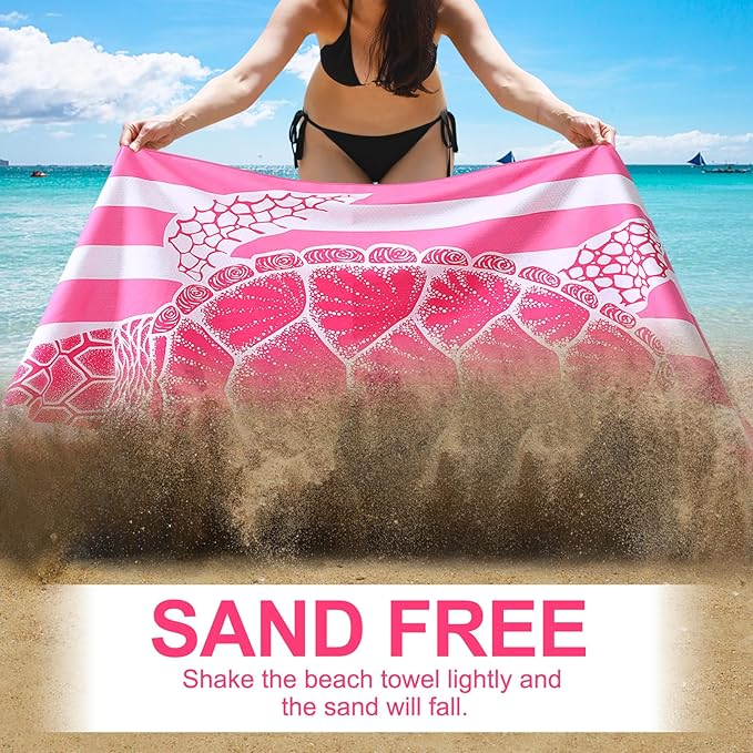 2 Packs Microfiber Oversized Lightweight Thin Beach Towel Sandproof Compact Quick Dry Clearance Towels Extra Large Sand Free Travel Beach Essentials Accessories Women Adult Gift Pink Turtle Vortex