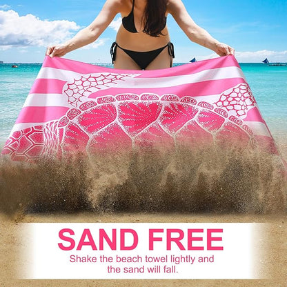 2 Packs Microfiber Oversized Lightweight Thin Beach Towel Sandproof Compact Quick Dry Clearance Towels Extra Large Sand Free Travel Beach Essentials Accessories Women Adult Gift Pink Turtle Vortex
