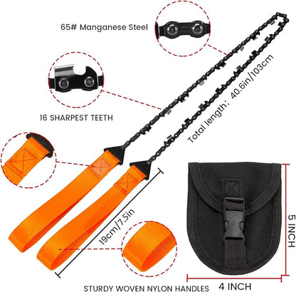 24 Inch Pocket Chain Rope Saw Portable Hand Saw With Sharp Teeth Blades for Survival Gear, Camping, Hunting, Tree Cutting or Emergency Kit