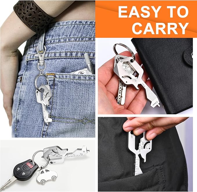 20-in-1 Key Shaped Pocket Multi Tool -2Pack Versatile EDC Gadgets, Bottle Opener Keychain, Screwdriver Keychain, Ideal Gifts Multipurpose Tool, Compact EDC Keychain, Silver