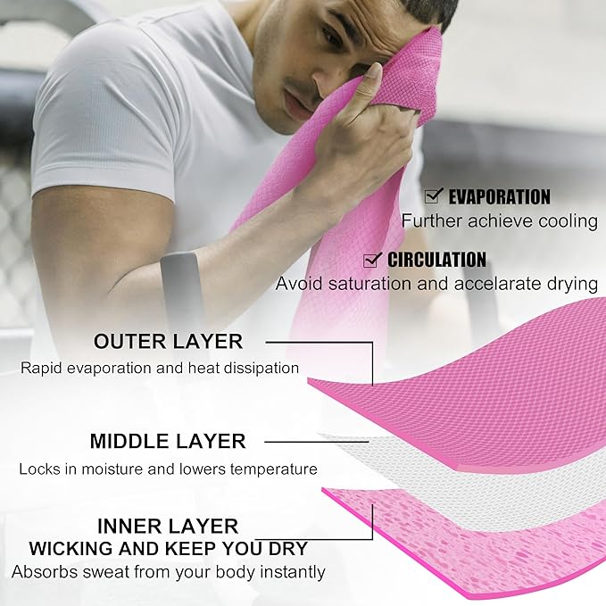 1PACK Microfiber Sweat Towel Stay Cooling Ice Towels for Yoga,Sport,Running,Gym,Workout,Camping,Fitness,Workout Breathable Soft Chilly Neck Wraps Premium Fine Towels, Pink, SFDJ050624