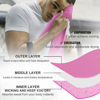 1PACK Microfiber Sweat Towel Stay Cooling Ice Towels for Yoga,Sport,Running,Gym,Workout,Camping,Fitness,Workout Breathable Soft Chilly Neck Wraps Premium Fine Towels, Pink, SFDJ050624