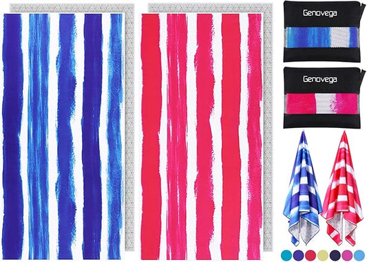 2 Pack Microfiber Oversized Beach Towel Lightweight Thin Sandproof Compact Quick Dry Clearance Towels Extra Large Sand Free Pool Travel Beach Essentials Accessories Women Men Adult Gift Pink Stripe