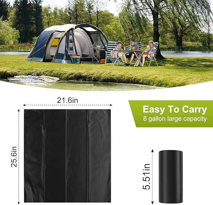 Portable Toilet Bags for Camping｜80 Liners Toilet Replacement Bags ｜ 100% Compostable & Biodegradable, 8 Gallon Thickened Bucket Liner for Outdoor Boating Trip, Trash Bags Plastic Free