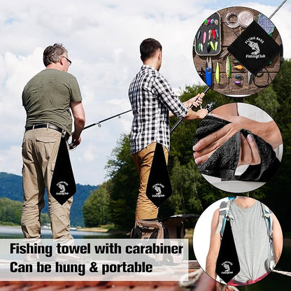 3 Pack Microfiber Fishing Towels with Clip 16’ x 16’ Camping Towel Black Hiking Towels Boat Towels Bait Towel Golf Towel For Man Women Camper Club Effective Cleaning of Fishing Gears Dirty Hands Body