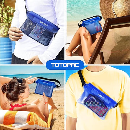 2-Pack Waterproof Fanny Pack, Phone Pouch with Waist Strap, 9x6.7 Inch Dry Bag for Phone, Cash, and Valuables – for Swimming, Kayaking, Boating, Snorkeling, and Water Sports (2, Pink + Blue)