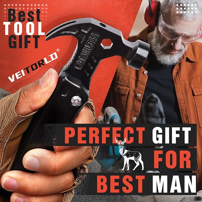 VEITORLD Gifts for Husband Him from Wife, Unique Anniversary Birthday Gift Ideas for Men Him Boyfriend, All in One Survival Tools Hammer Multitool, Cool Gadgets Camping Hunting Hiking Present