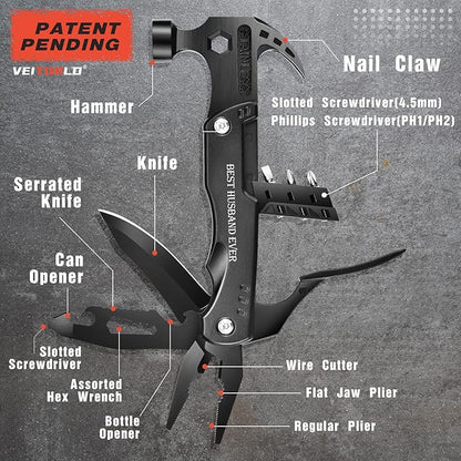 VEITORLD Gifts for Husband Him from Wife, Unique Anniversary Birthday Gift Ideas for Men Him Boyfriend, All in One Survival Tools Hammer Multitool, Cool Gadgets Camping Hunting Hiking Present